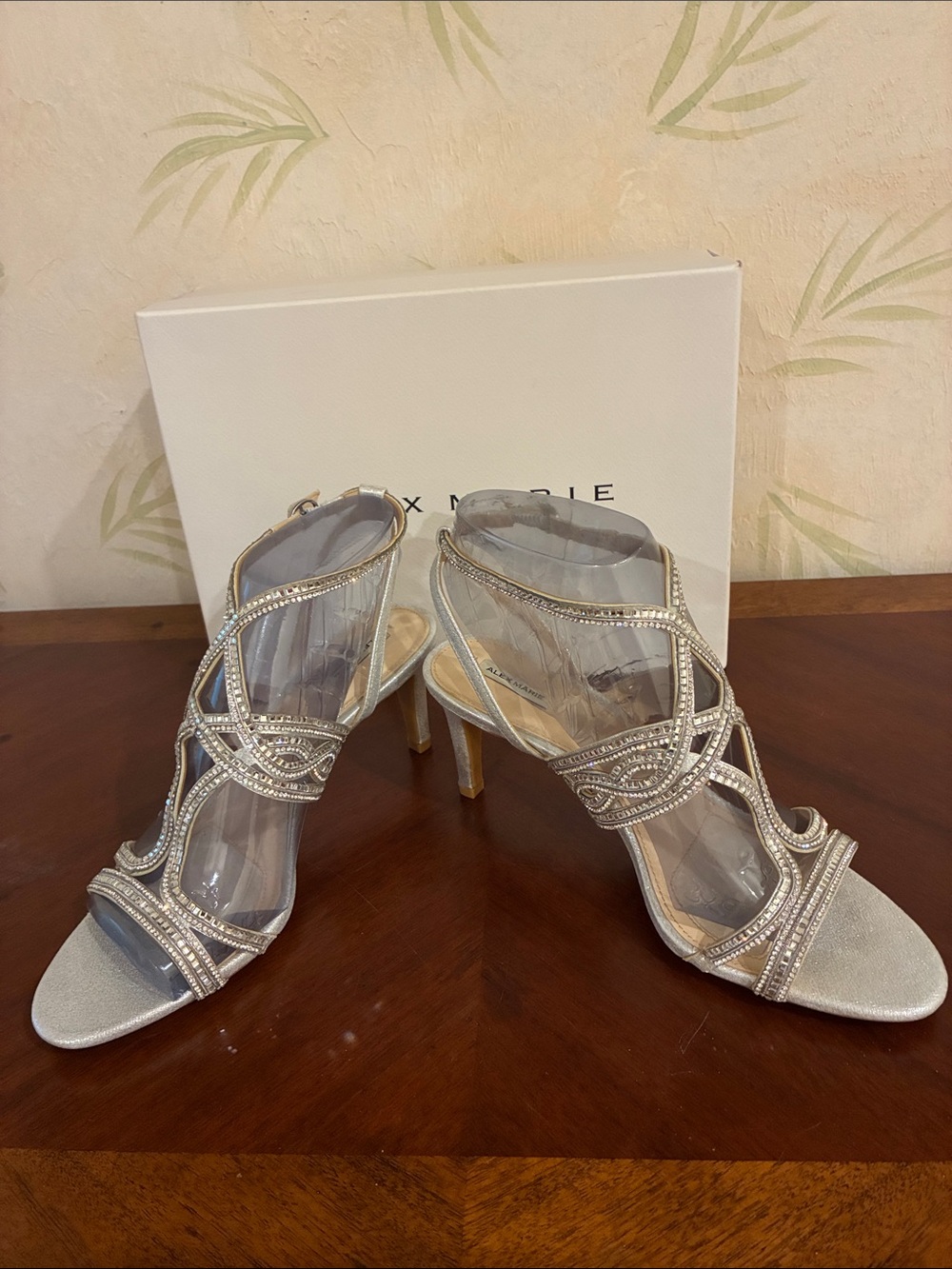 Alex Marie Silver Rhinestone Strappy Heels